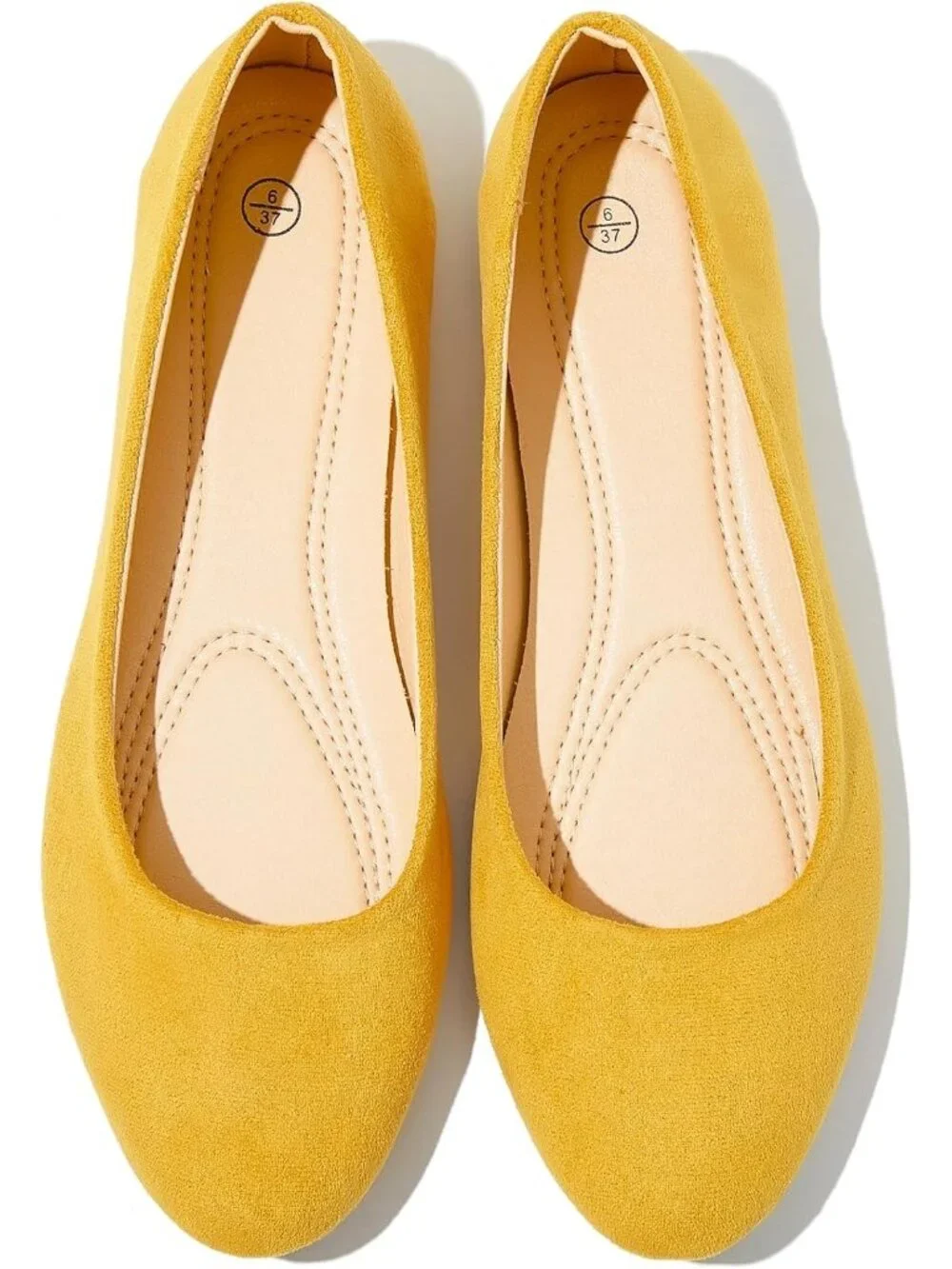 Women's Yellow Round Toe Ballet Flats Comfortable Ballerina Dress Shoes